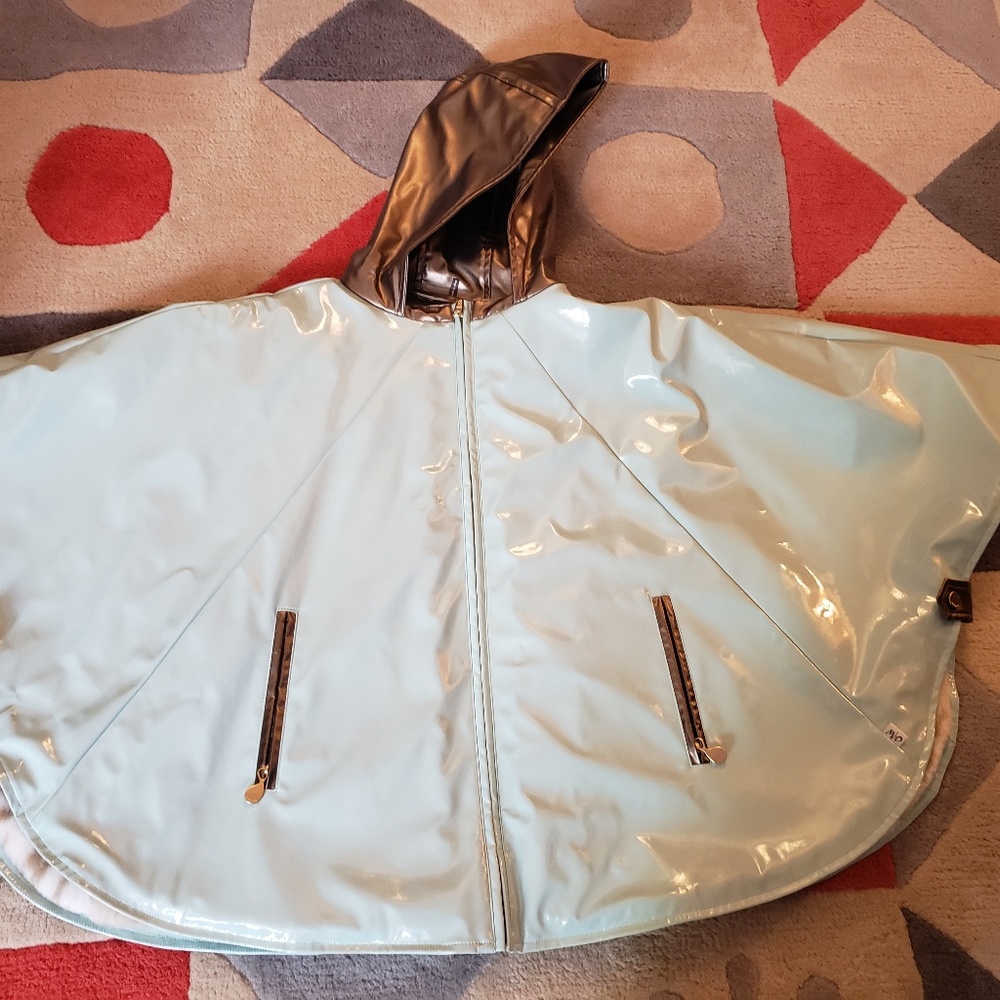 Oil & Water Riding Faux Fur Poncho - Blue & Bronze